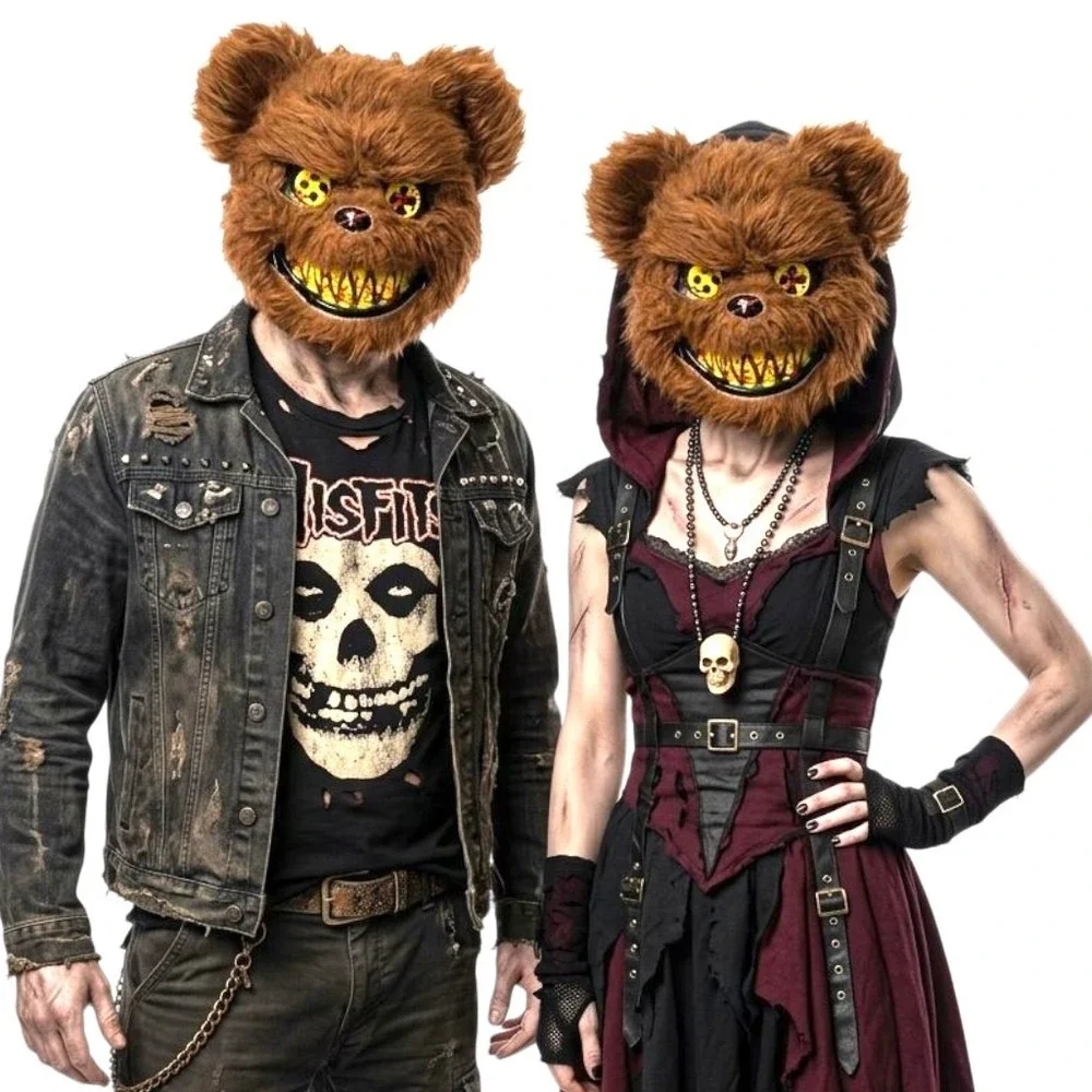 Spirit Halloween Scary Evil Bear Mask Brown Furry Horror Teddy Blood Teeth Creep - Picture 1 of 14